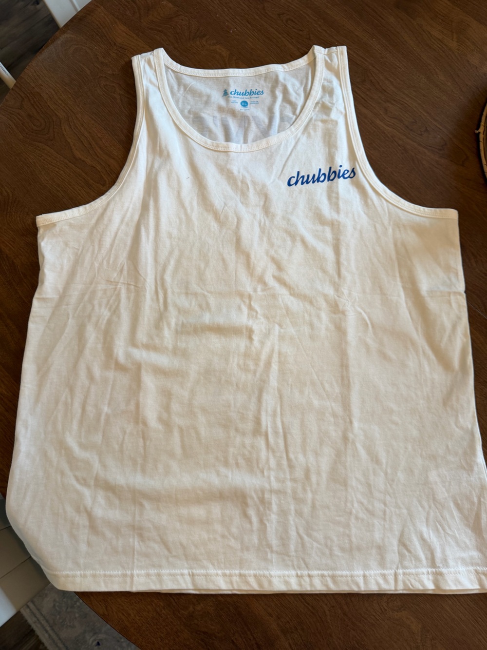 chubbies White Tank with Blue Script Logo